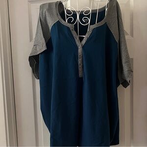 Torrid Navy and Gray Raglan Button-Up